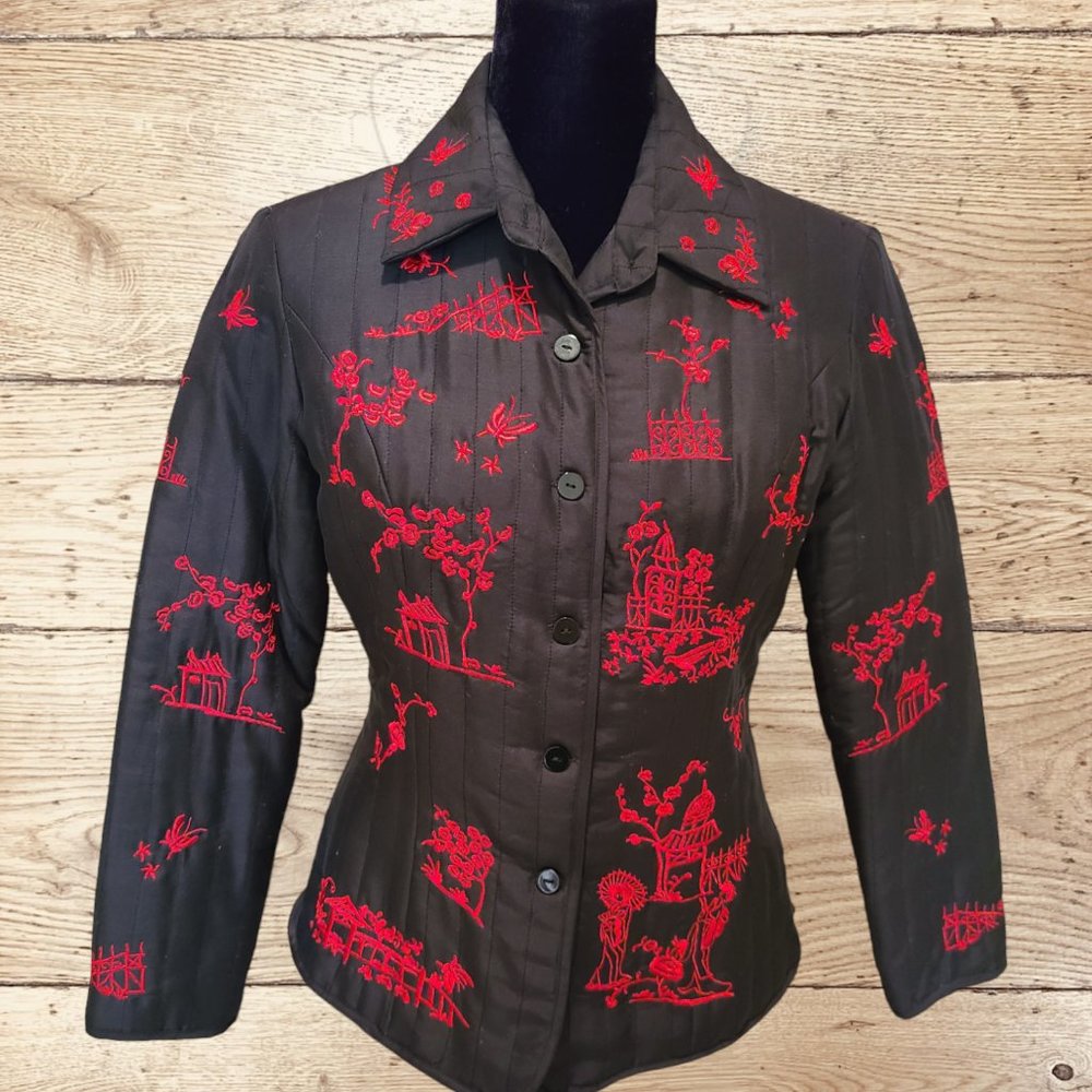 Black and Red Quilted jacket Anne Carson SZ Small